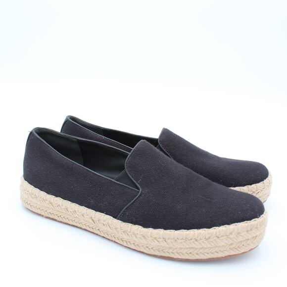Vince Espadrille Slip On Shoes Womens Size 9.5 Black Canvas Jute Platform Flats - Picture 1 of 9